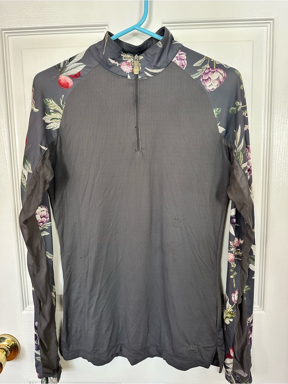 Kastel Sun Shirt 1/4 zip - Gray with Floral Accents size small